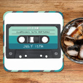 カセットテープブルーレトロ誕生日パーティー スクエアペーパーコースター