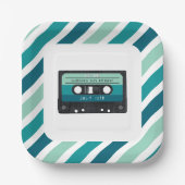 カセットテープブルーレトロ誕生日パーティー ペーパープレート (正面)