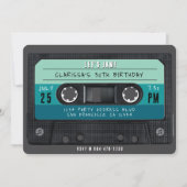 カセットテープブルーレトロ誕生日パーティー 招待状 (正面)