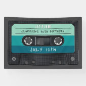 カセットテープブルーレトロ誕生日パーティー 横断幕 (横)