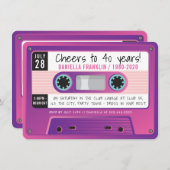 カセットテープモダンヴィンテージディスコ誕生日パープル 招待状 (正面/裏面)