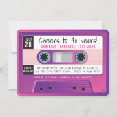 カセットテープモダンヴィンテージディスコ誕生日パープル 招待状 (正面)