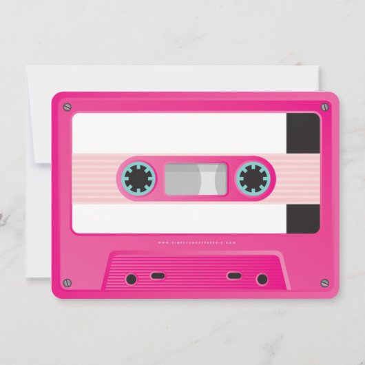 カセットテープモダンヴィンテージディスコ誕生日ピンク 招待状 (裏面)