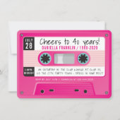 カセットテープモダンヴィンテージディスコ誕生日ピンク 招待状 (正面)