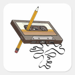 カセットテープレトロ巻き戻し80のスタイル スクエアシール