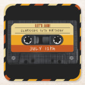 カセットテープレトロ誕生日パーティー スクエアペーパーコースター (正面)