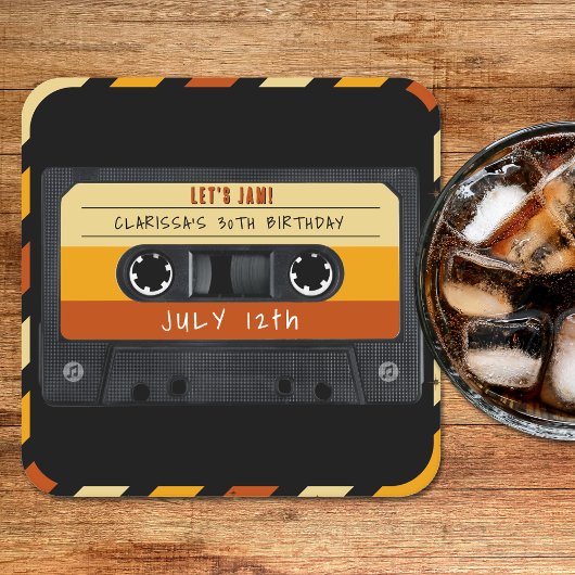 カセットテープレトロ誕生日パーティー スクエアペーパーコースター