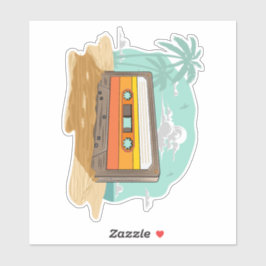 カセットテープレトロ80のビーチ巻き戻し シール