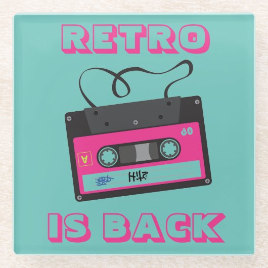 カセットテープレトロ80のGroovy Music ガラスコースター (正面)