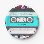 カセットテープレトロ80年代90年代テーマ誕生日パーティー ペーパープレート (正面)