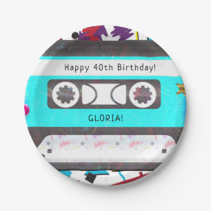 カセットテープレトロ80年代90年代テーマ誕生日パーティー ペーパープレート