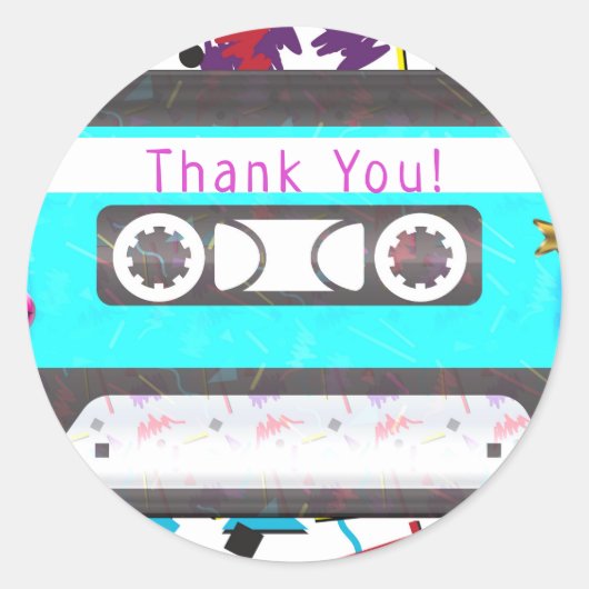 カセットテープレトロ80年代90年代テーマ誕生日パーティー ラウンドシール (正面)