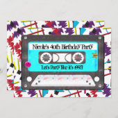 カセットテープレトロ80年代90年代テーマ誕生日パーティー 招待状 (正面/裏面)