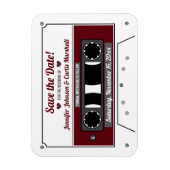 カセットテープワインレッド結婚式の日付を保存 マグネット (縦)