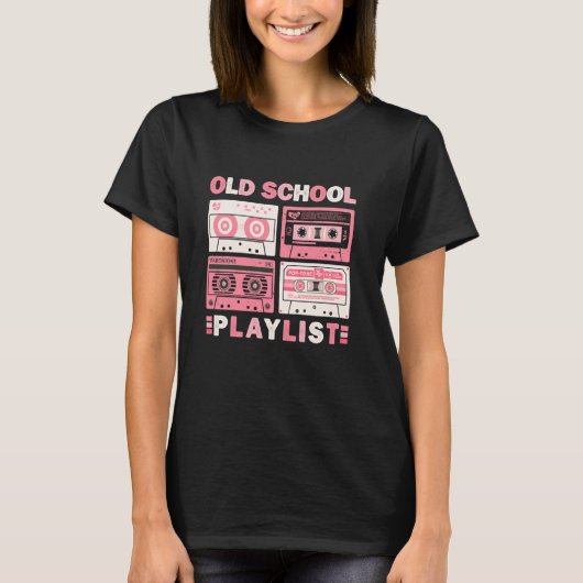 カセットテープ音楽80sレトロ旧学校再生リスト tシャツ (正面)