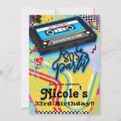 カセットテープ80年代1980年代のテーマ誕生日パーティー 招待状 (正面)