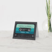 カセットテープ ブルー レトロ バースデーパーティー サンキューカード (正面)