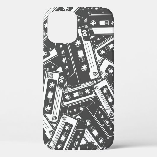 カセットテープ：モノクロヴィンテージパターン Case-Mate iPhoneケース (裏面)