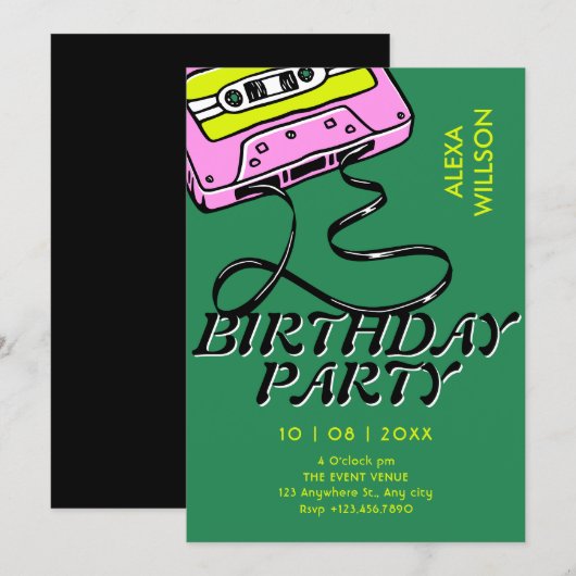 カセットテープ レトロ 誕生日 招待状 (正面/裏面)