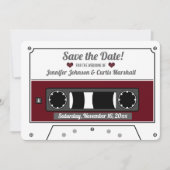 カセットテープ ワインレッド 結婚式 Save the Date 招待状 (正面)