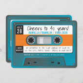 カセットテーモダンプディスコ誕生日アクアブルー 招待状 (正面/裏面)