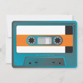 カセットテーモダンプディスコ誕生日アクアブルー 招待状 (裏面)