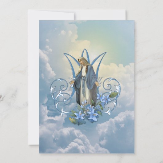 カソリッエレガントクバプティスメアリーブルーフローラ 招待状 (裏面)