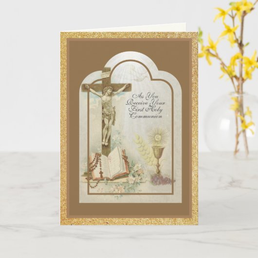 カソリッエレガントクファースト聖餐式祈りの言葉カード カード (黄色い花)