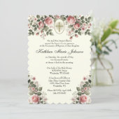 カソリッエレガントクフローラピンクローズバプテスマ 招待状 (スタンド正面)