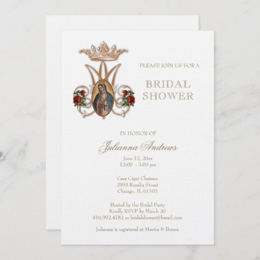 カソリッエレガントクブライダルシャワーグアダルーペバラInv 招待状 (正面/裏面)