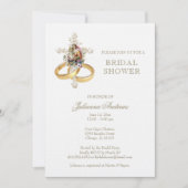 カソリッエレガントクブライダルシャワーフローラ金ゴールド 招待状 (正面)