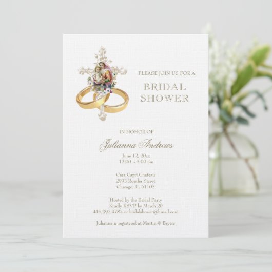 カソリッエレガントクブライダルシャワーフローラ金ゴールド 招待状 (スタンド正面)