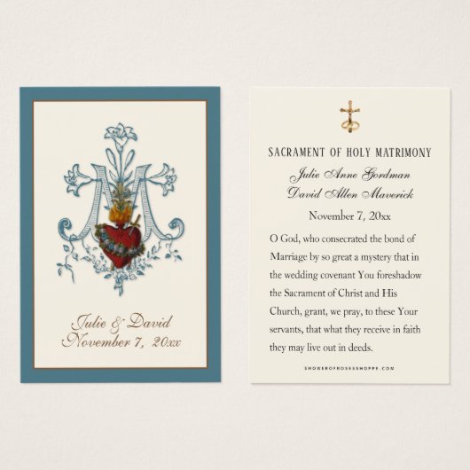 カソリッエレガントク結婚式の引き出物カード (正面&裏面)