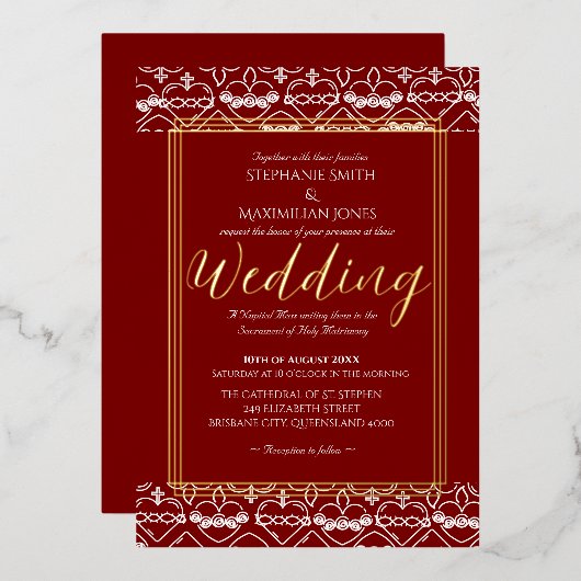 カソリッエレガントク結婚式招待状 箔招待状 (正面/裏面)