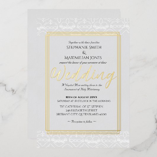 カソリッエレガントク結婚式招待状 箔招待状 (正面/裏面)
