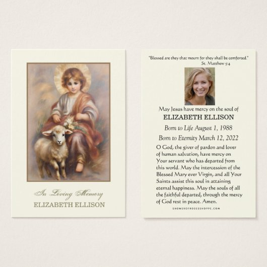 カソリックイエスグッドシェパード葬儀祈りの言葉カード (正面&裏面)