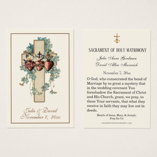 カソリックイエスメリージョセフ結婚式の引き出物カード (正面&裏面)