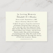 カソリックイエス葬儀祈りの言葉メモリアルカード 名刺 (裏面)