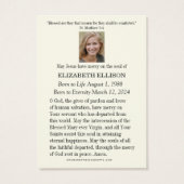 カソリックイエズスユーチャーリストエンジェル葬儀祈りの言葉カード (裏面)