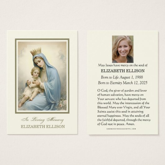 カソリックイエズス神慈悲の葬儀祈りの言葉カード (正面&裏面)