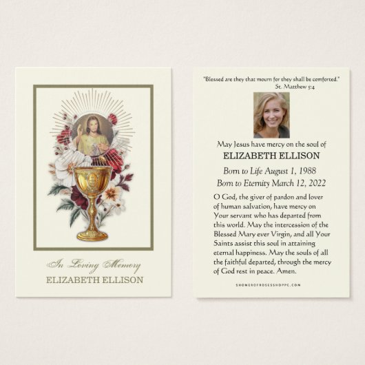 カソリックイエズス神慈悲の葬儀祈りの言葉カード (正面&裏面)