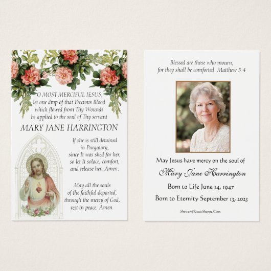 カソリックイエズス葬儀記念フローラ祈りの言葉カード (正面&裏面)