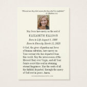 カソリックイエズス葬儀記念祈りの言葉カード (裏面)