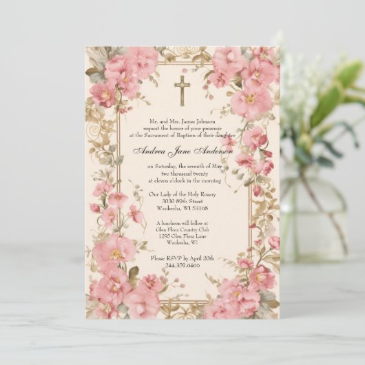 カソリックガールバプテスマ《キリスト教》洗礼式や命名式メアリーイエス 招待状 (スタンド正面)