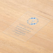 カソリックダスティブルーフローラ結婚クロスミニマル アクリル招待状 (レイダウン)