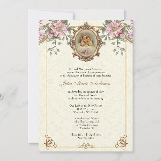 カソリックバプテスマ《キリスト教》洗礼式や命名式ガーディアンエンジェルスベビー 招待状 (正面)