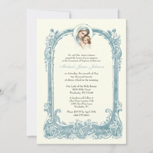 カソリックバプテスマ《キリスト教》洗礼式や命名式メアリーイエス 招待状 (正面)