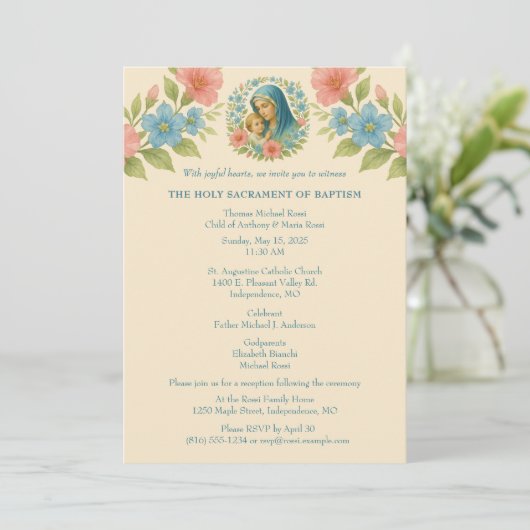 カソリックバプテスマ《キリスト教》洗礼式や命名式メアリーイエス 招待状 (スタンド正面)