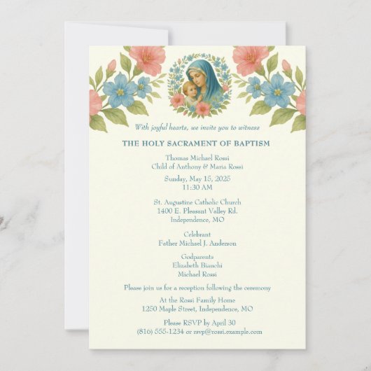 カソリックバプテスマ《キリスト教》洗礼式や命名式メアリーイエス 招待状 (正面)