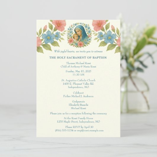 カソリックバプテスマ《キリスト教》洗礼式や命名式メアリーイエス 招待状 (スタンド正面)